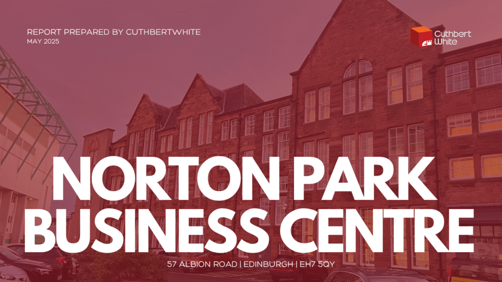 Front cover of Cuthbert White report. Image shows Norton Park next to Hibs Easter Road stadium. 